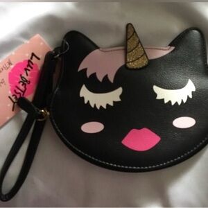 NWT BETSY JOHNSON CAT UNICORN BLACK COIN PURSE